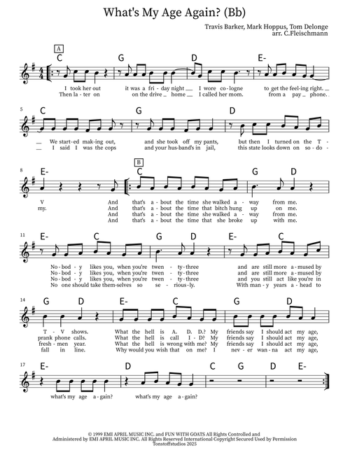 What's My Age Again? (Arr. Christoph Fleischmann) - Blink 182 (Lead Sheet - Fake Book)