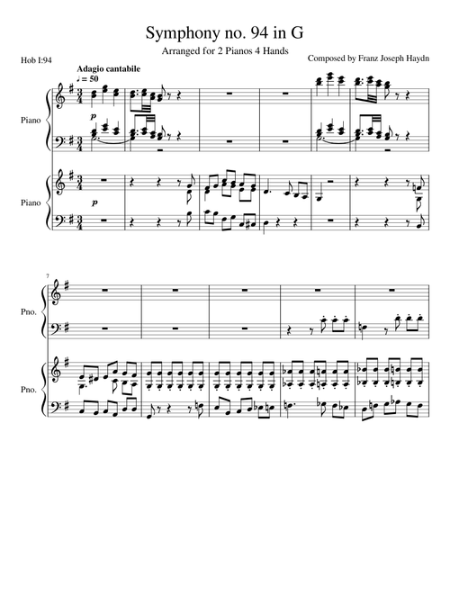 Hob I:94 - Symphony no. 94 in G "Surprise" - Arr. for Piano Duet