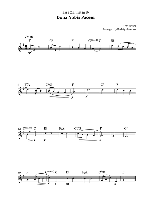 Dona Nobis Pacem - for bass clarinet (with chords) (Arr. Rodrigo Faleiros) - Traditional (Clarinet Solo)