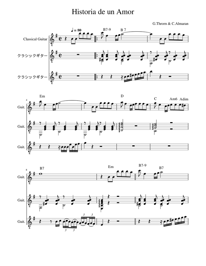 Historia de un Amor Sheet music for Guitar (String Trio)