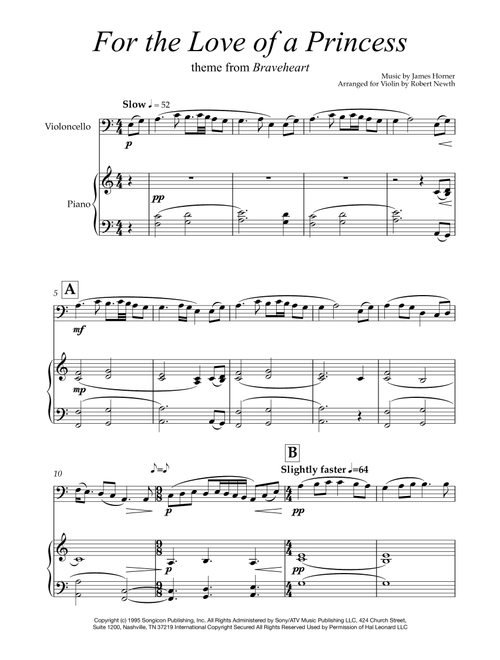 For The Love Of A Princess from the Twentieth Century Fox Motion Picture BRAVEHEART (Arr. Robert Newth) - James Horner (Cello and Piano)