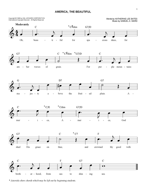 America, The Beautiful - Katharine Lee Bates, Samuel A Ward (Easy Lead Sheet - Fake Book)
