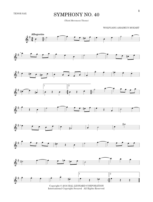 Symphony No. 40 In G Minor, Third Movement ("Minuet") - Wolfgang Amadeus Mozart (Tenor Sax Solo)