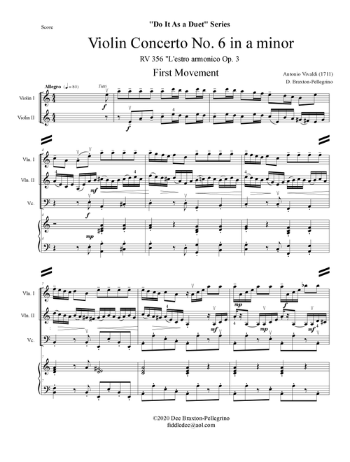Violin Concerto No. 6 in a minor RV 356 Op. 3 (First Movement Allegro) (Arr. DEE BRAXTON PELLEGRINO) - Antonio Vivaldi (Instrumental Duet and Piano)
