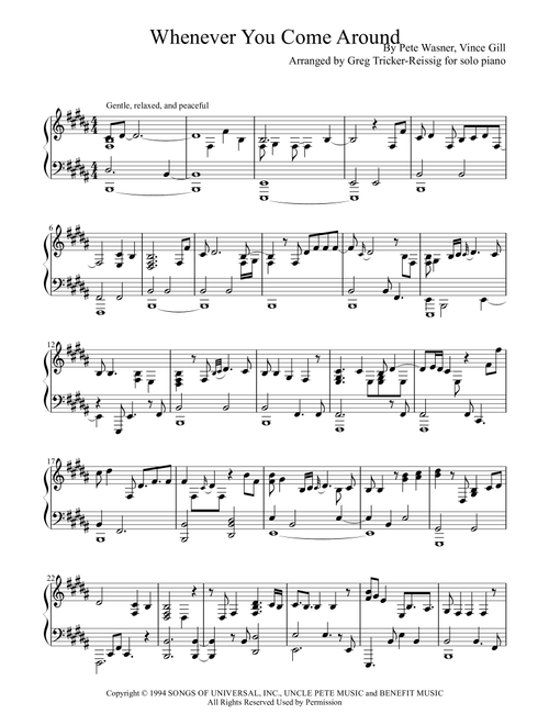 Whenever You Come Around (Arr. Greg Tricker-Reissig) - Vince Gill (Piano Solo)