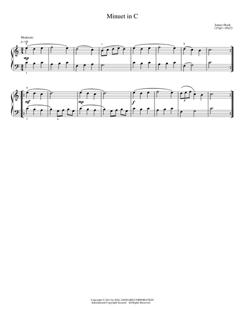 Minuet In C - James Hook (Easy Piano)