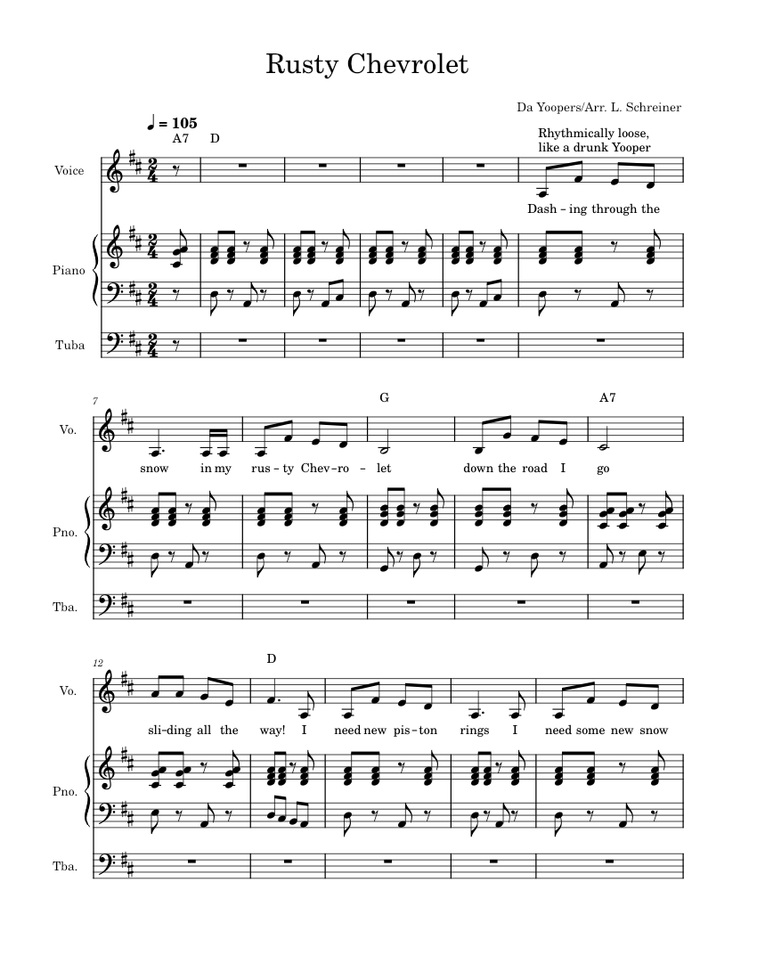 Rusty chevrolet Da Yoopers Rusty Chevrolet Da Yoopers Sheet music for Piano Tuba Vocals Mixed Trio Musescore