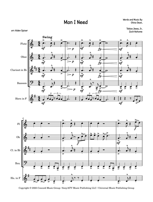Man I Need (Arr. Aiden Spicer) - Olivia Dean (Woodwind Ensemble)