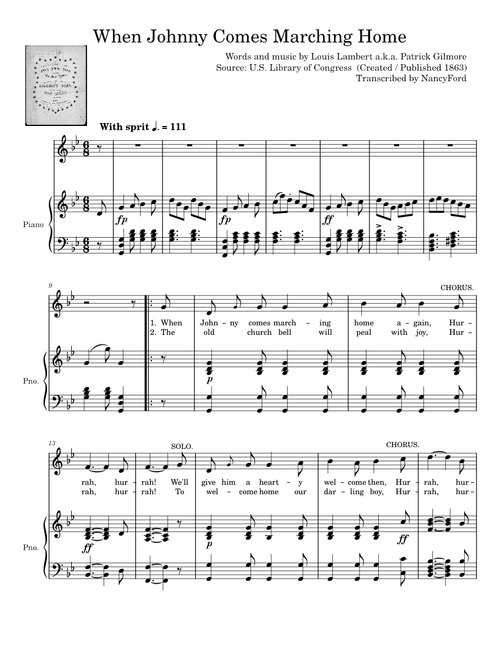 When Johnny Comes Marching Home – Louis Lambert (Piano and Voice)