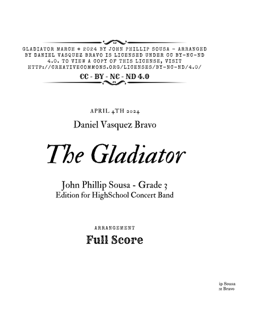 The Gladiator - Score and Parts - Score Only (Arr. Daniel Vasquez Bravo) (Concert Band)