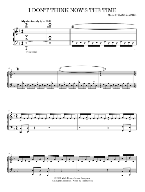 I Don't Think Now's The Time - Hans Zimmer (Piano Solo)