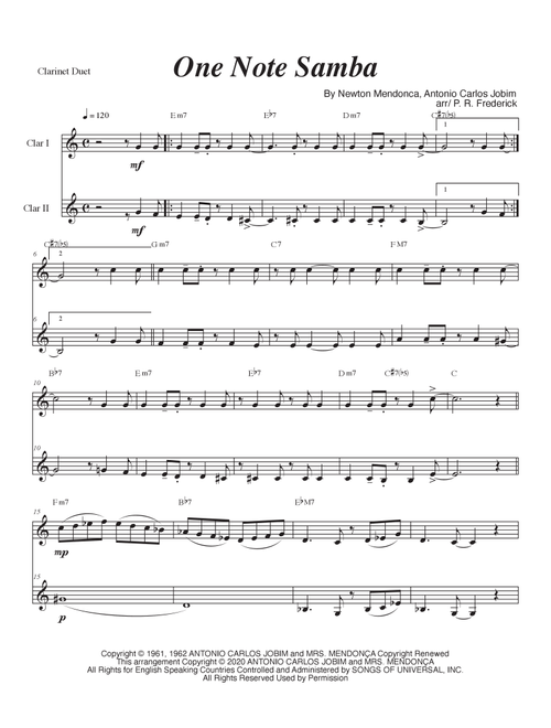 One Note Samba (samba De Uma Nota So) (Arr. P. R. Frederick) - Pat Thomas (Clarinet Duet)
