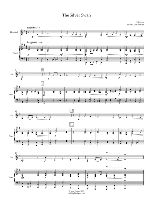 The Silver Swan (Arr. Jane Frasier) - Orlando Gibbons (French Horn and Piano)