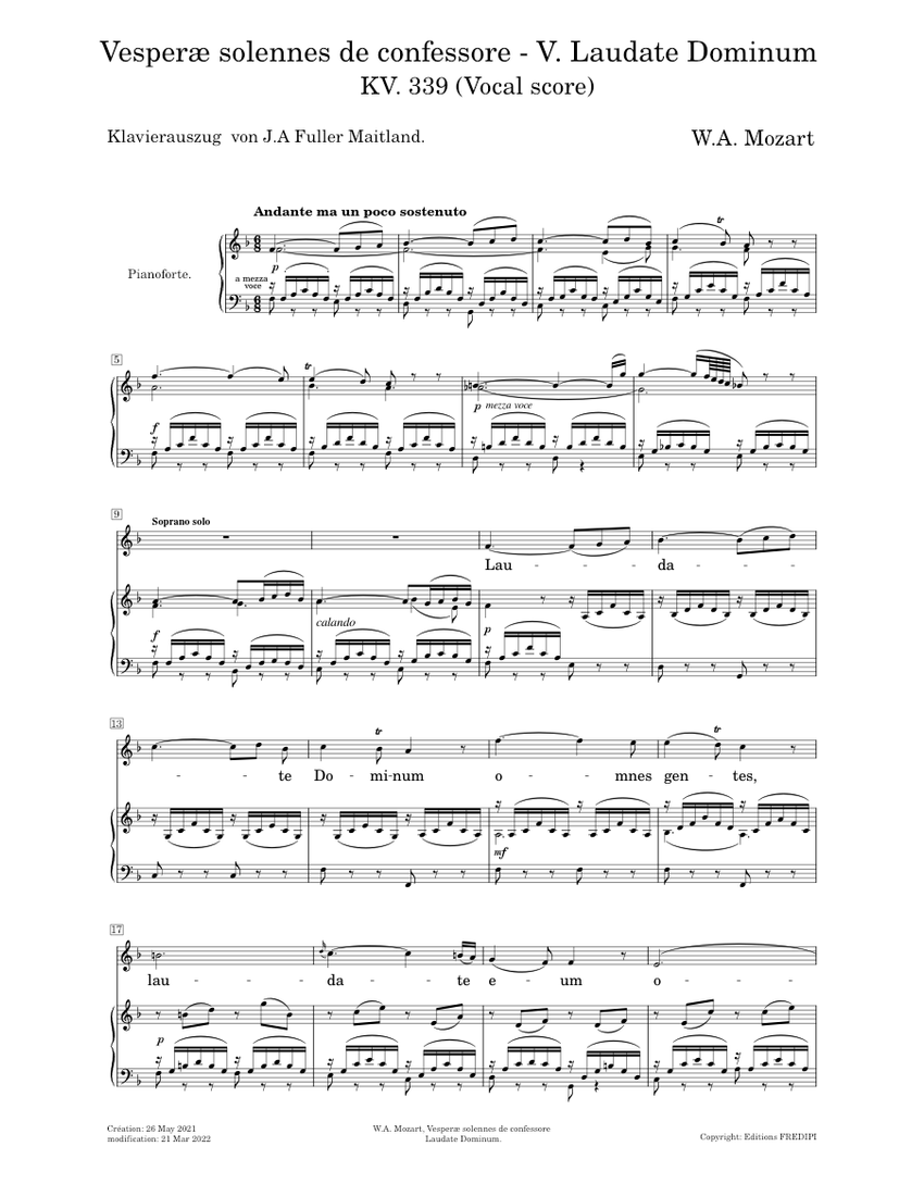Vesperæ solennes de confessore, KV. 339 (V. laudate Dominum) by