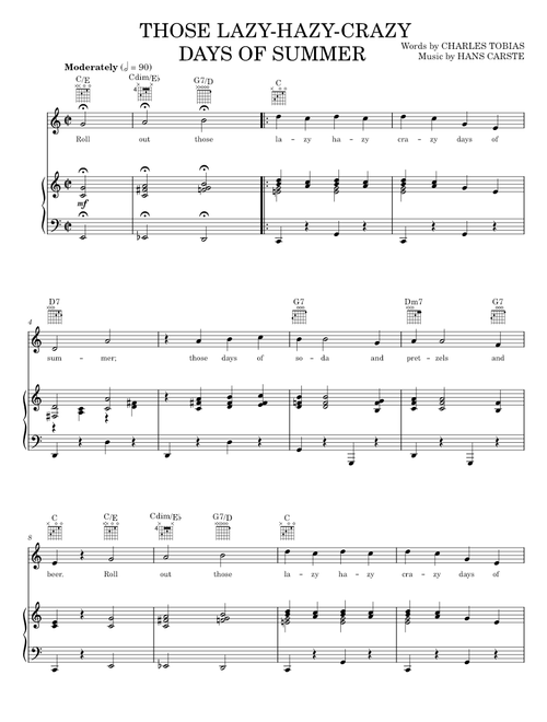 Those lazy hazy crazy days of summer - Nat King Cole (Piano-Vocal-Guitar)