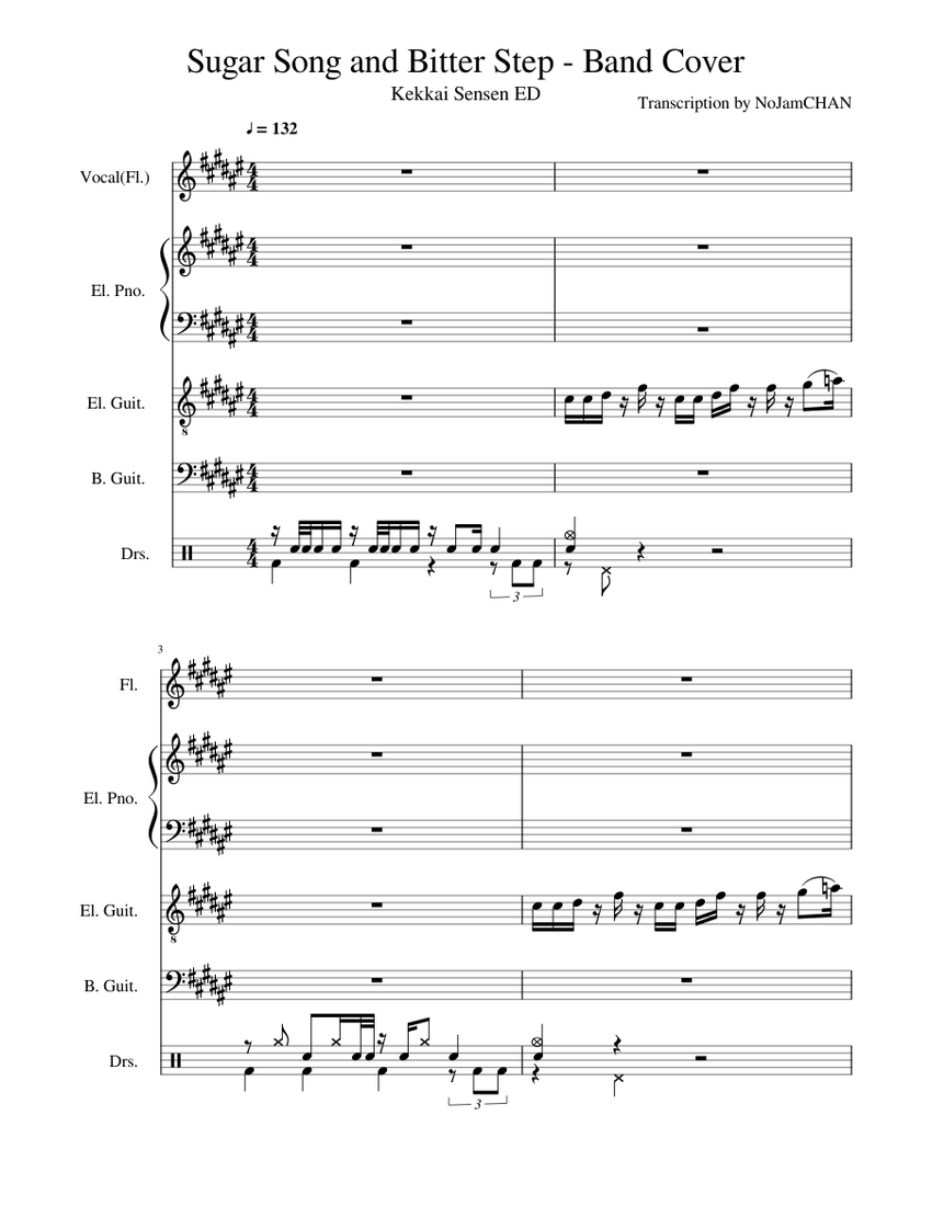 Sugar Song and Bitter Step - Band Cover Sheet Music for