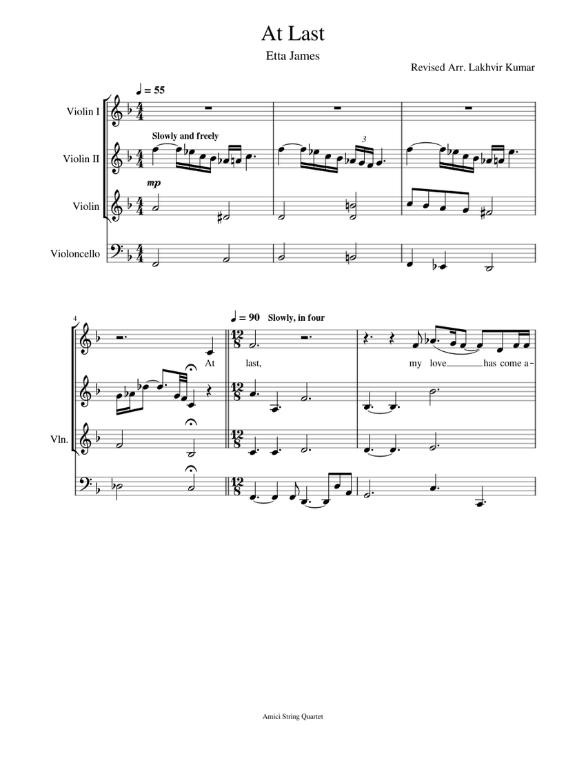At last – Etta James Sheet Music for Violin, Cello (String