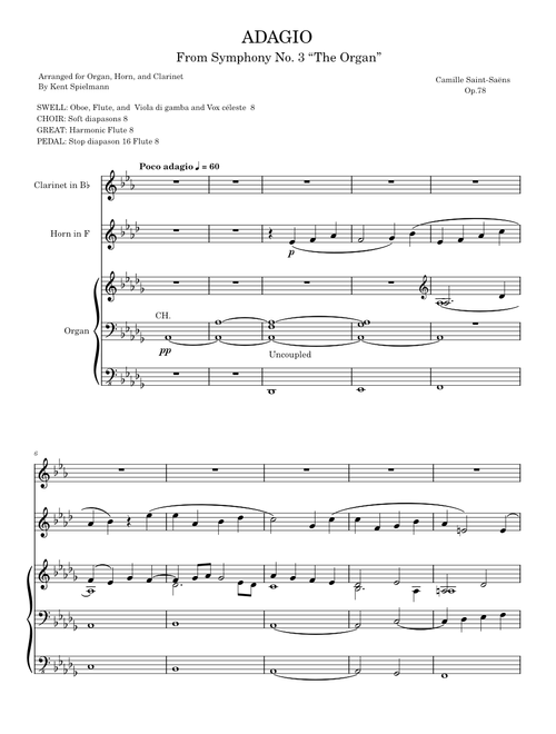 Adagio from Symphony no. 3 — Camille Saint-Saëns, arranged for Organ, Clarinet, and Horn