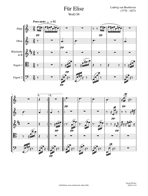 Beethoven, Ludwig van: Fuer Elise for Woodwind Quintet