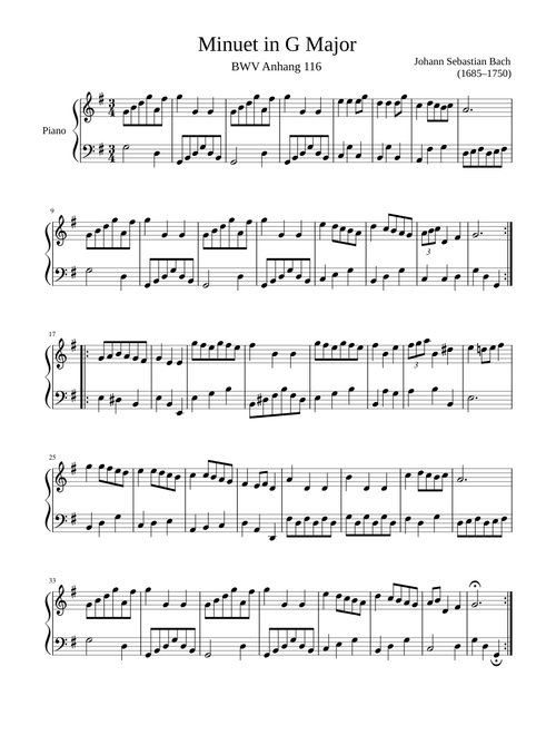 Minuet BWV Anhang 116 in G Major