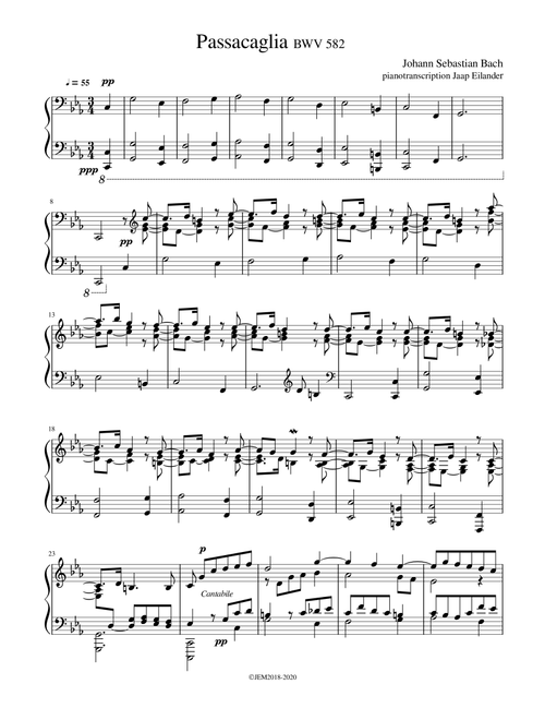 J.S. Bach, Passacaglia BWV 582, arrangment / transcription for piano by Jaap Eilander - Johann Sebastian Bach (Piano Solo)