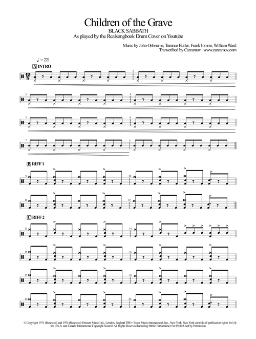 Children Of The Grave (Arr. Realsongbook) - Black Sabbath (Drums)