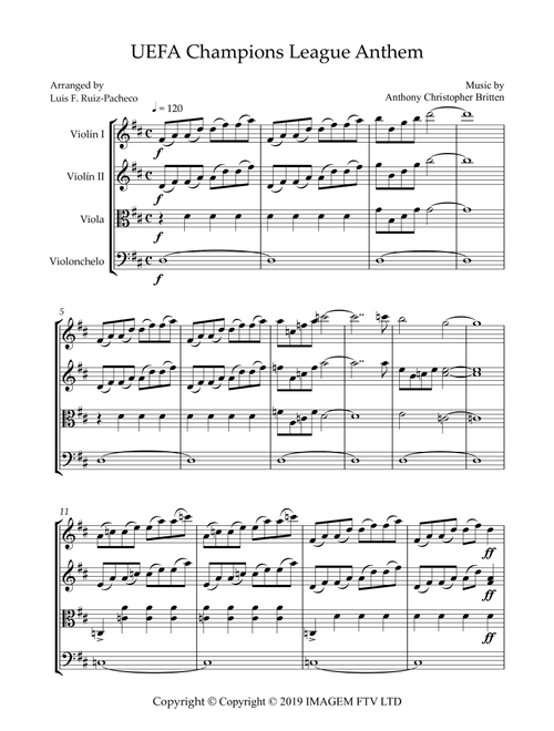 Uefa Champions League Team (Arr. Luis F. Ruiz-Pacheco) - Anthony Christopher Britten (String Quartet)