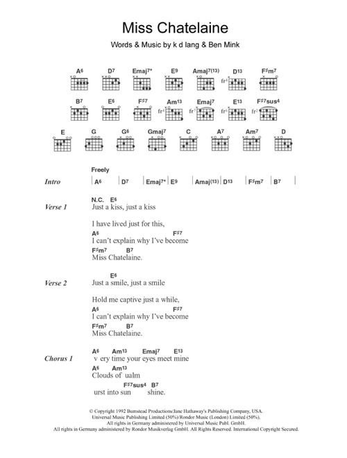 Miss Chatelaine - kd lang (Guitar Chords-Lyrics)