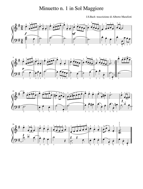 Minuetto n. 1 in Sol Maggiore (trascrizione Alberto Marafioti)