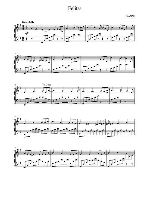 Felitsa (Arr. Yanni) (Piano Solo)