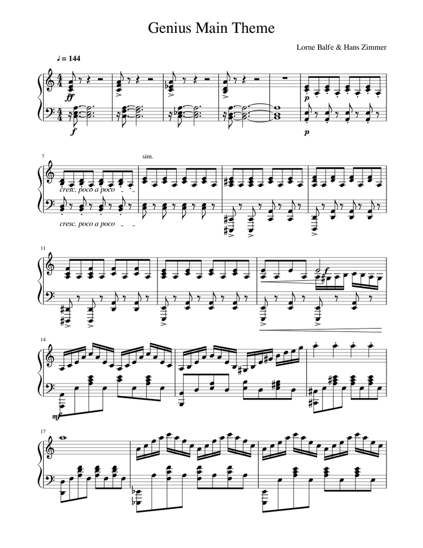 Genius Main Theme - Hans Zimmer&Lorne Balfe Sheet music for Piano (Solo ...