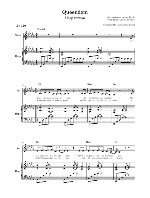 Queendom (Arr. Simone ten Brinke) - Fiona Bevan, Aurora Aksnes, James Jacob (Piano Vocal)