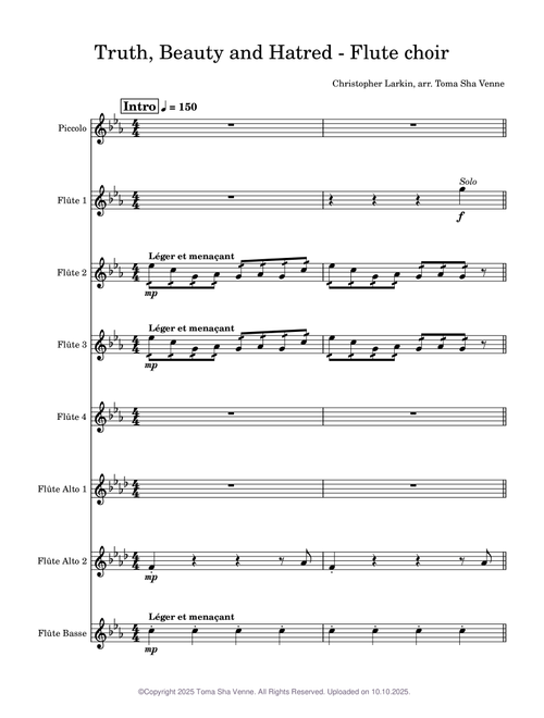 Truth, Beauty and Hatred – Arranged for Flute Choir