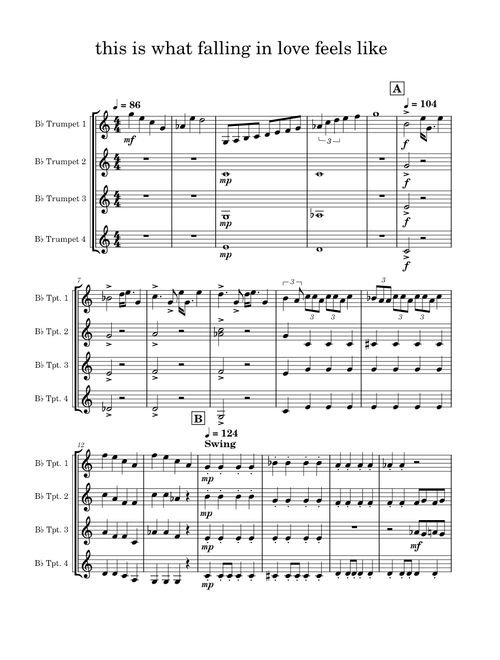 This Is What Falling In Love Feels Like – JVKE - For Trumpet Choir