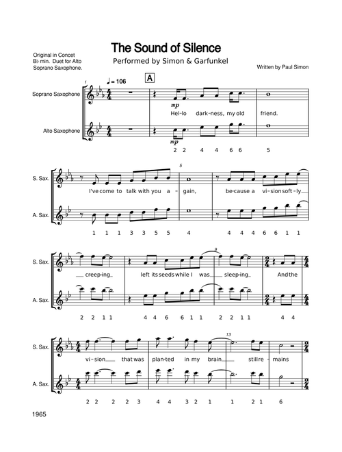 The Sound Of Silence – Paul Simon (Sax Duet)