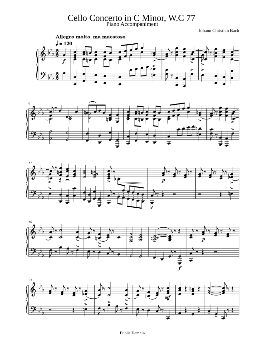 Cello Concerto in C Minor, W.C 77 (1st mvt, Piano Accom.) – Johann