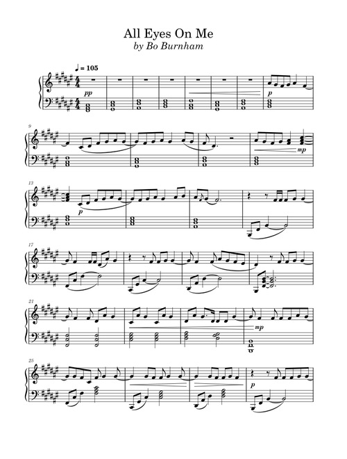 All Eyes on Me - Bo Burnham (Piano)