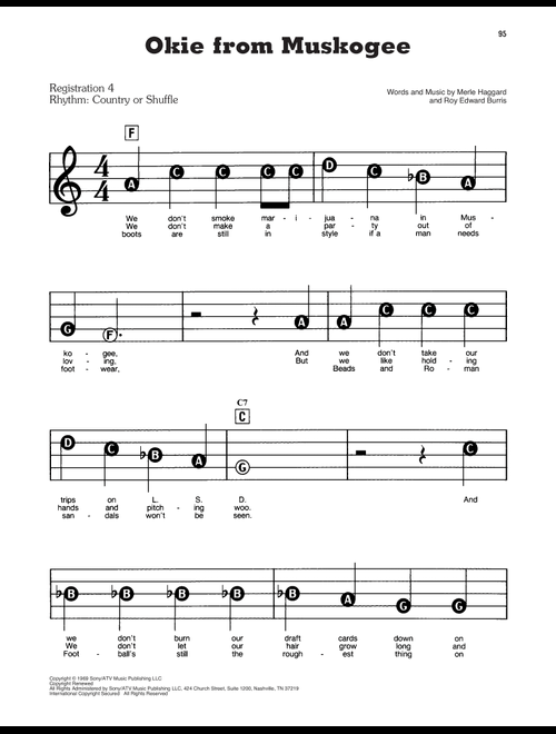 Okie From Muskogee - Merle Haggard (E-Z Play Today)