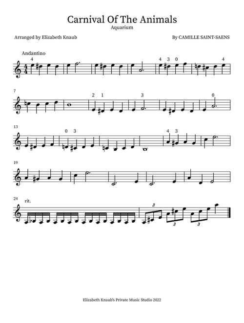 Carnival Of The Animals (Arr. Elizabeth Knaub) - Camille Saint Saens (Instrumental Solo)