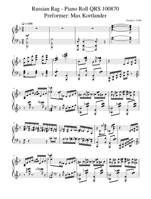Russian Rag – George L. Cobb Russian Rag Piano Roll