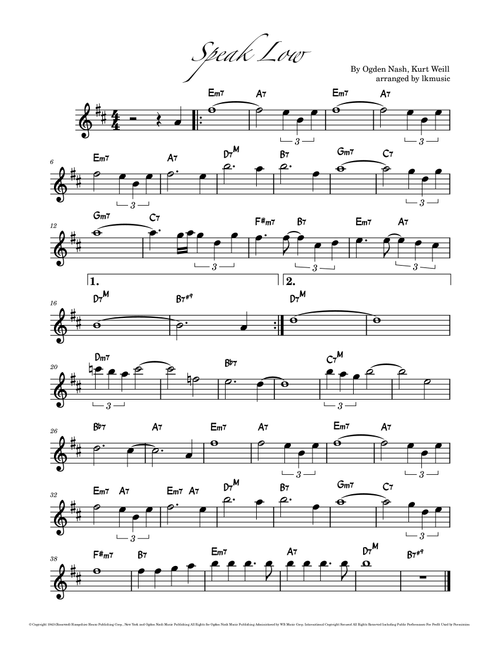 Speak Low (Arr. Lkmusic) - Ogden Nash, Kurt Weill (Alto Sax Solo)
