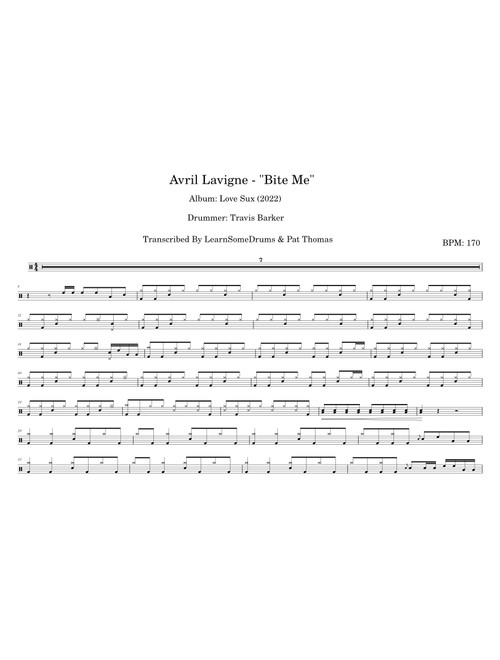 Avril Lavigne - "Bite Me" (Drum Score)