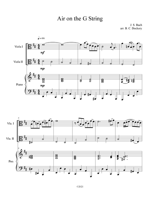 Air on the G String (Viola Duet with Piano Accompaniment) (Arr. B. C. Dockery) - J S Bach (Viola Duet)