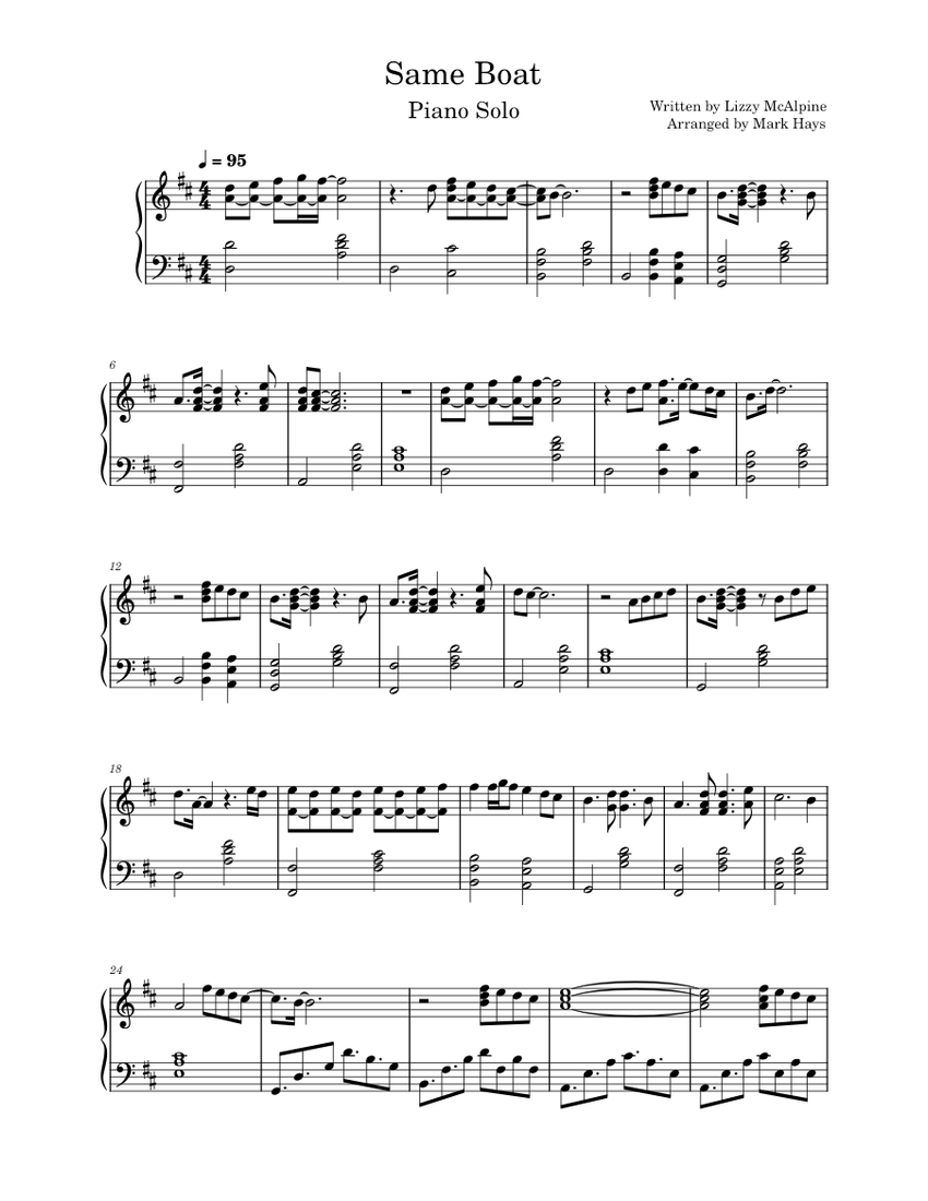 Same Boat Lizzy McAlpine Sheet music for Piano (Solo)
