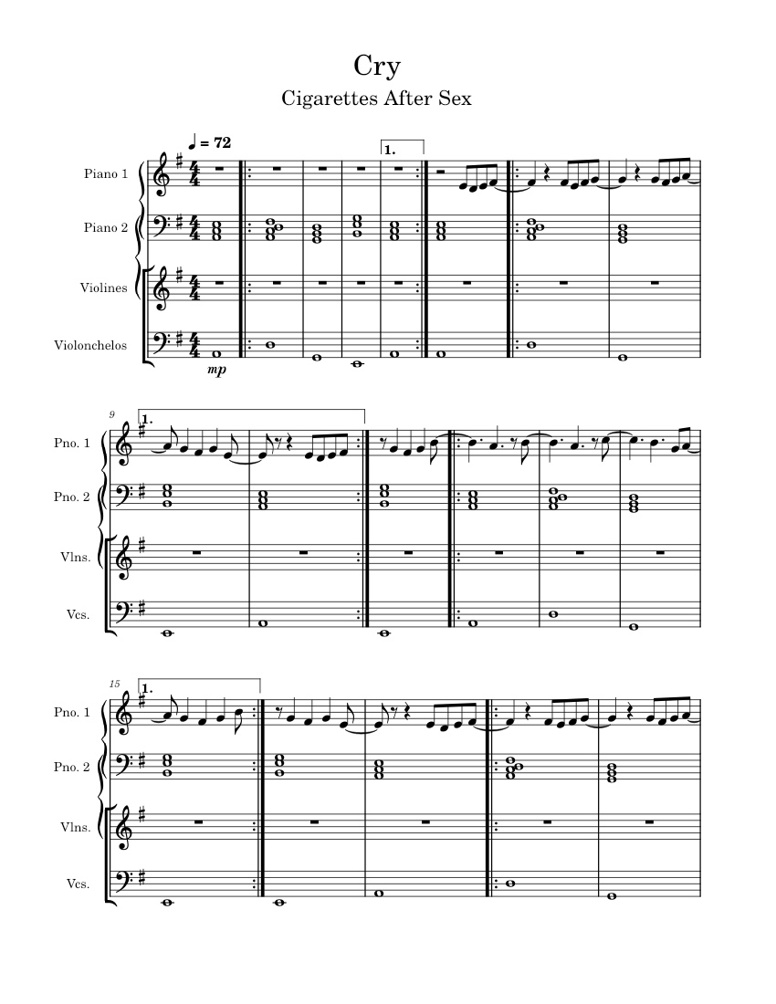 Cry - Cigarettes After Sex Sheet Music for Piano, Strings group (Solo)