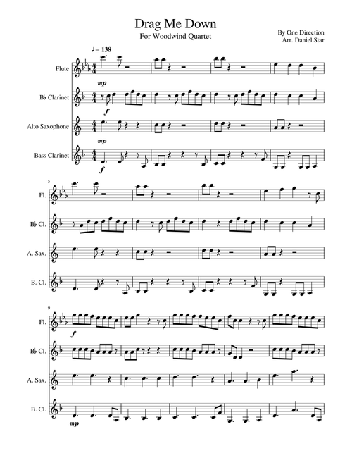 Drag Me Down for Woodwind Quartet