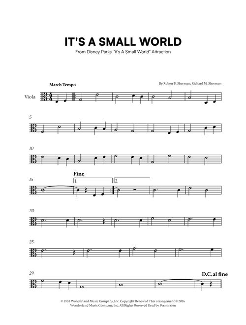 It's A Small World (Arr. Cadenza Editions) - Richard M. Sherman, Robert B. Sherman (Viola Solo)