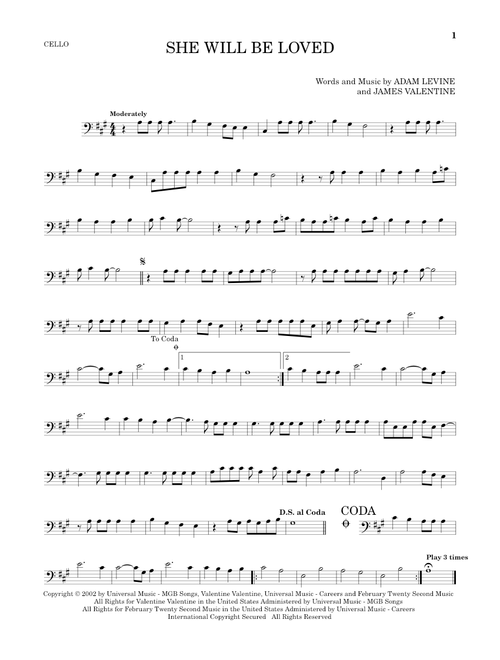 She Will Be Loved - Maroon 5 (Cello Solo)