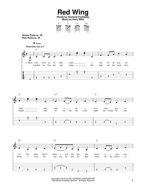 Red Wing - Thurland Chattaway (Easy Guitar with TAB)