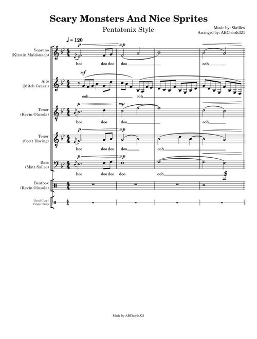 Scary Monsters and Nice Sprites (Skrillex) | Pentatonix Style (acapella sheet music)